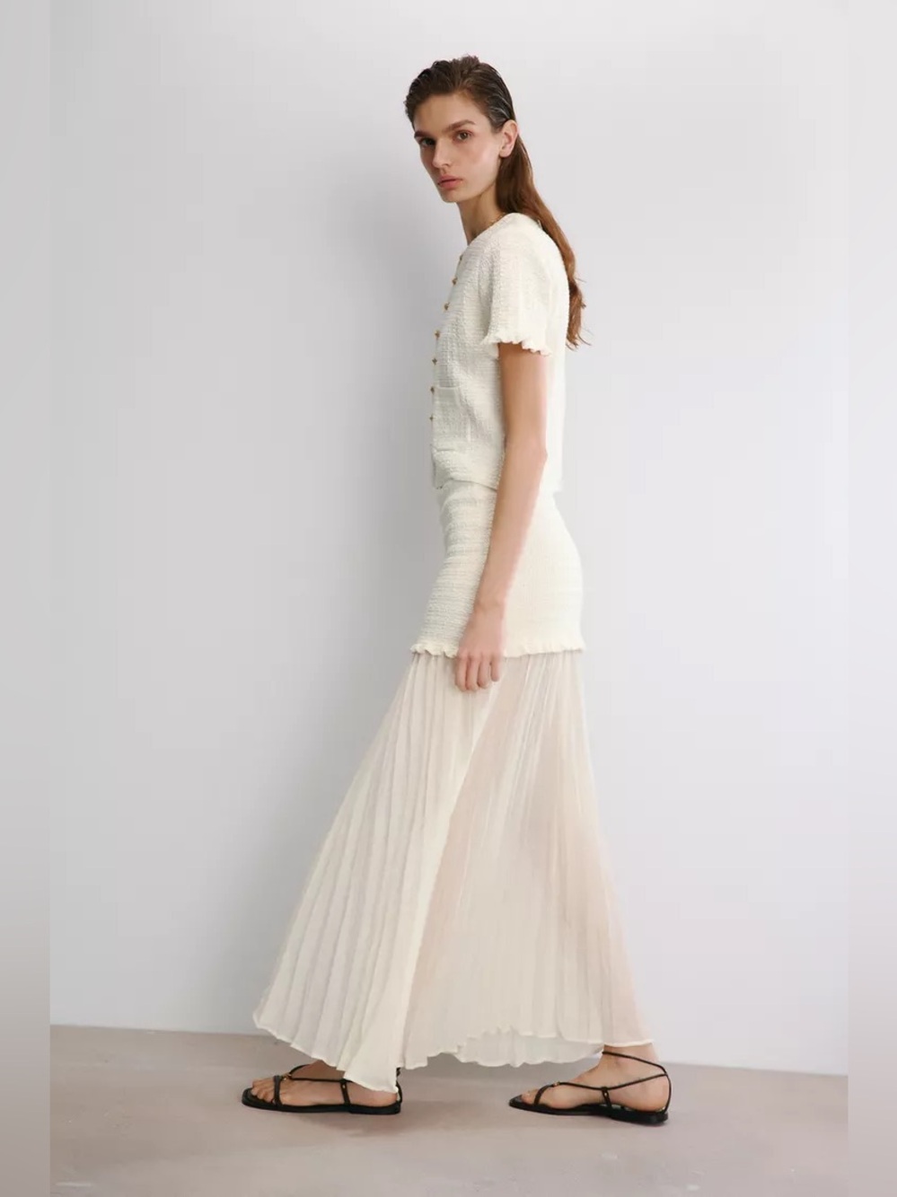 Zara Knit Ruffle Contrast Pleated Maxi Skirt - Picture 5 of 12